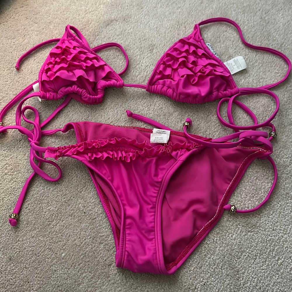 Pink, size small, Rampage ruffle triangle bikini